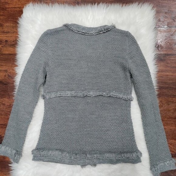 INC International Concepts Gray Silver Speckles Fringe Trim Knit Cardigan XL - Picture 6 of 12